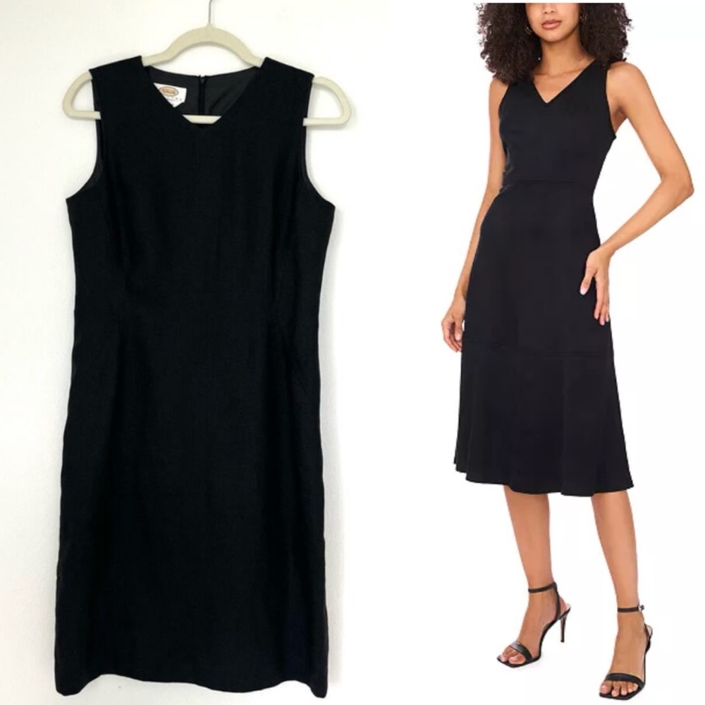 Vintage Talbots Irish Linen Sleeveless Midi Fit and Flare Dress Black Classic 10